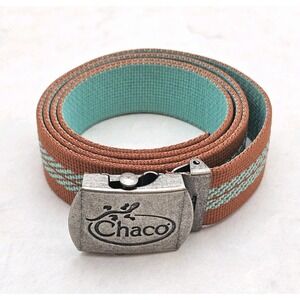 EUC Chaco Chaco ReversiBelt Adjustable Reversible Webbing Belt Teal/Orange 46"